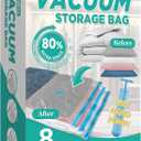 Space Saver Vacuum Storage Bags, 8 Jumbo Vacuum Sealer Bags with Pump, Storage Vacuum Sealed Bags for Clothing, Comforters, Blanket Storage, Bedding