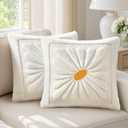 EMEMA Set of 2 Spring Summer Sunflower Floral Pillow Covers, Plush Faux Fur Decorative 20x20 Cushion Cases Adding a Soft, Bright Seasonal Accent to Sofa Couch Bed Modern Farmhouse Living Room, White