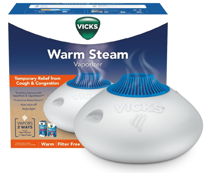 Vicks Warm Steam Vaporizer & Humidifier 1.5 Gallon Tank for Small and Medium Rooms, Night Light, Works with VapoPads and VapoSteam