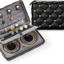 Vee Travel Jewelry Box Organizer,Diamond Quilted Leather Travel Jewelry Case,Jewelry Organiser for Bracelets/Rings/Necklaces,Gift for Women and Girls (Black)