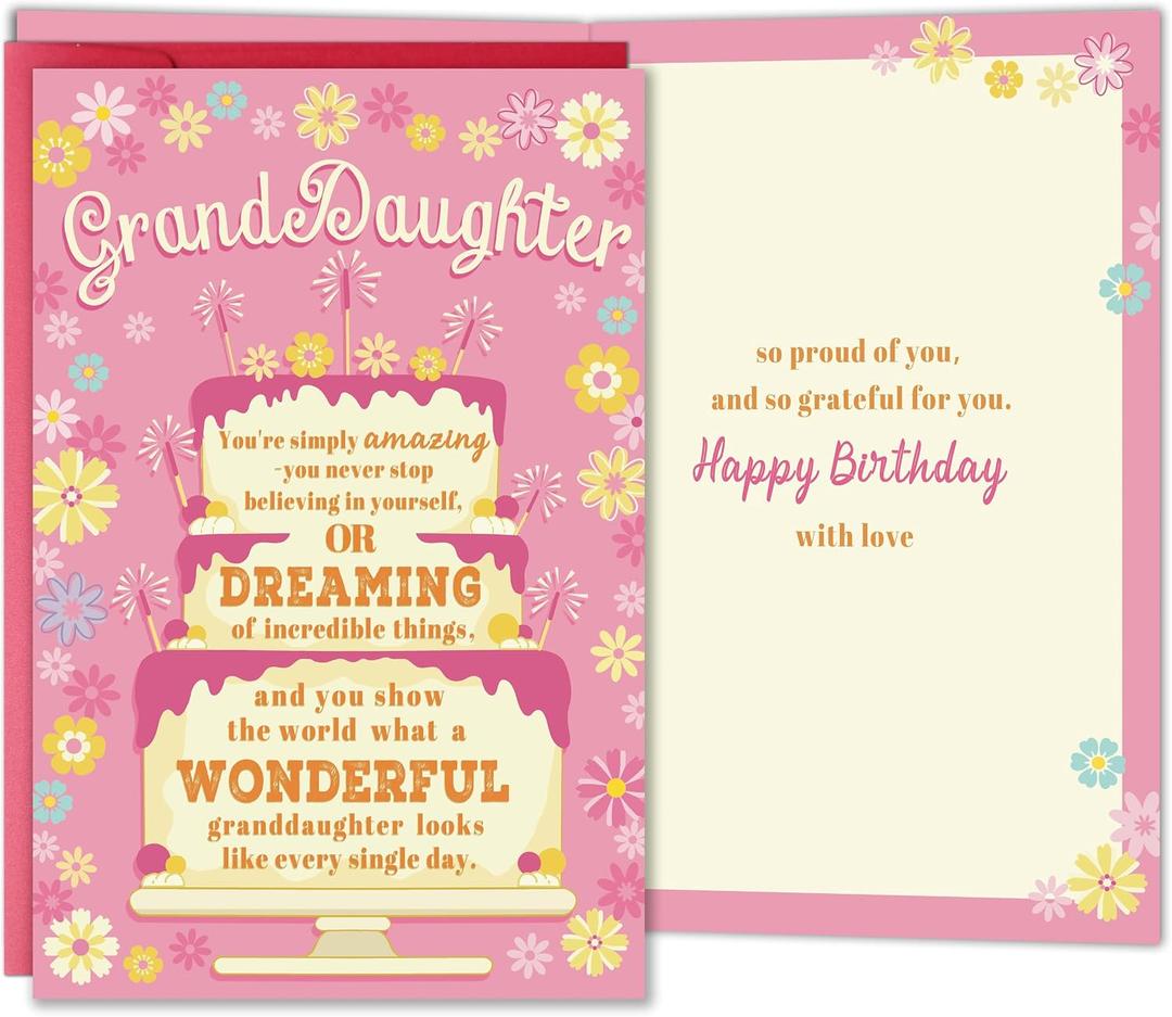 2 x Birthday Card for Granddaughter, Sweet Birthday Card Gift for Granddaughter from Grandparents Grandma or Grandpa, Loving Proud of You Message, 8.1 x 5.3 inches
