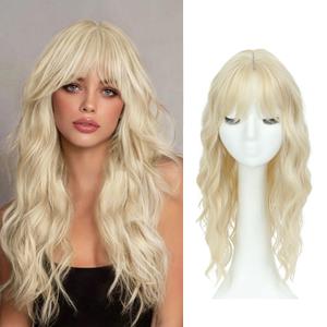 UDU Blonde Hair Topper with Bangs for Women, 20inch Wavy Clip In Topper Hairpiece for Thinning Hair, Natural Looking Lightweight Top Hairpiece