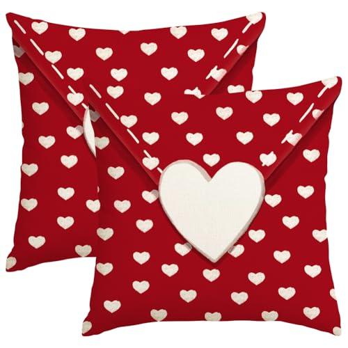 ARGOOFG Valentine Pillow Covers 18X18 Set of 2,Red Love Heart Envelope Decoration Outdoor Cushion Cases for Valentines Decor Decorative for Home Couch Patio
