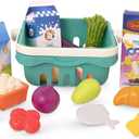 B. toys  Play Food & Basket  18 Pieces of Toy Food  Grocery, Cooking, Play Kitchen Toys  Pretend Play Set for Toddlers, Kids  2+ Years  Freshly Picked