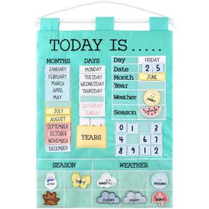 The Peanutshell Learning Calendar Wall Chart - Homeschool Supplies, Interactive Pocket Chart for Toddlers & Kids - Preschool Learning Activity Board, Circle Time Board for Classroom - Today is (Teal)