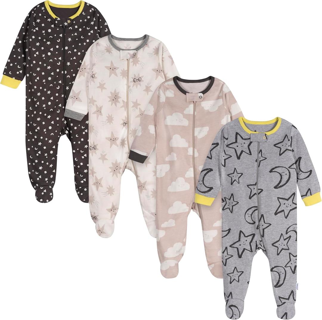 Onesies Brand Unisex Baby 4-Pack Sleep 'N Play Footies Multi Pack (3-6 Months, Up in the Sky)