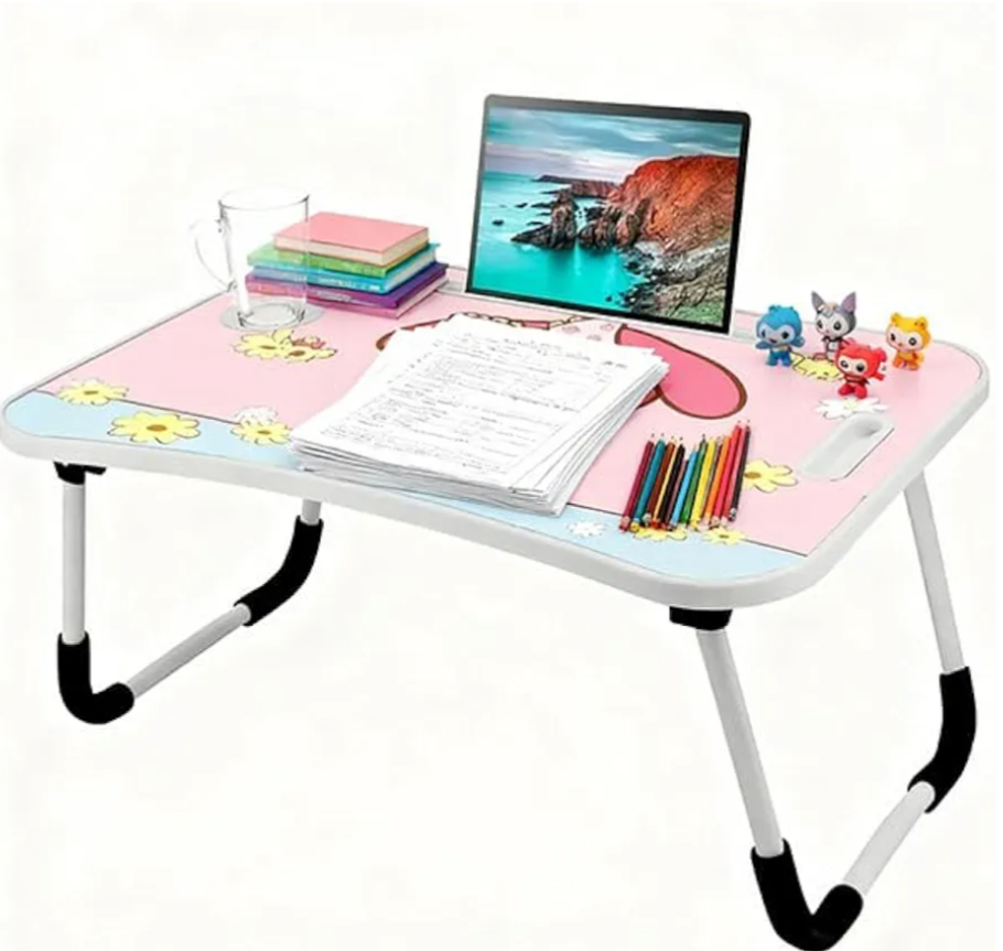 Kawaii Laptop Desk Foldable Kawaii Bed Desk Table Cute Folding Breakfast Tray Portable Lap Standing Desk Notebook Stand Reading Holder for Bed/Couch/Sofa/Floor (Pink)