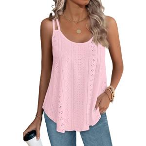 XIEERDUO Women's Tank Tops Spaghetti Strap Camisoles Eyelet Embroidery Scoop Neck Tops (Medium, Light Pink)