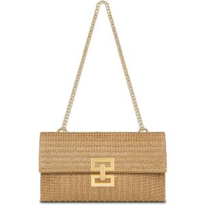 Straw Clutch Purse for Women Designer Evening Handbag Summer Beach Shoulder Crossbody Bag (Chain-color Khaki)