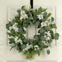 24" Spring Summer Wreaths for Front Door, Artificial Green Eucalyptus White Flower Cherry Blossom Grapevine Base for Farmhouse Porch Wedding Outdoor Indoor Year Round Home Decor