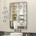 OKPAL 20 x 28 Inch Silver Bathroom Mirror, Rounded Rectangle Silver Vanity Mirror, Beveled Brushed Nickel Framed Mirror for Wall, HD Glass, Anti-Rust Aluminum Alloy Mirror