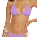 BECCA Women's Modern Edge Reversible Triangle Top and Tie Side Bottom Bikini Set, Adjustable, Two Piece Swimsuits (Medium, Lilac)