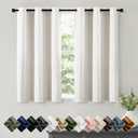 Short Ivory Blackout Kitchen Curtain W40 x L45 Inch 2 Panels | Thermal Insulated, Room Darkening, Small Solid Grommet Window Treatments for Living Room, Bedroom