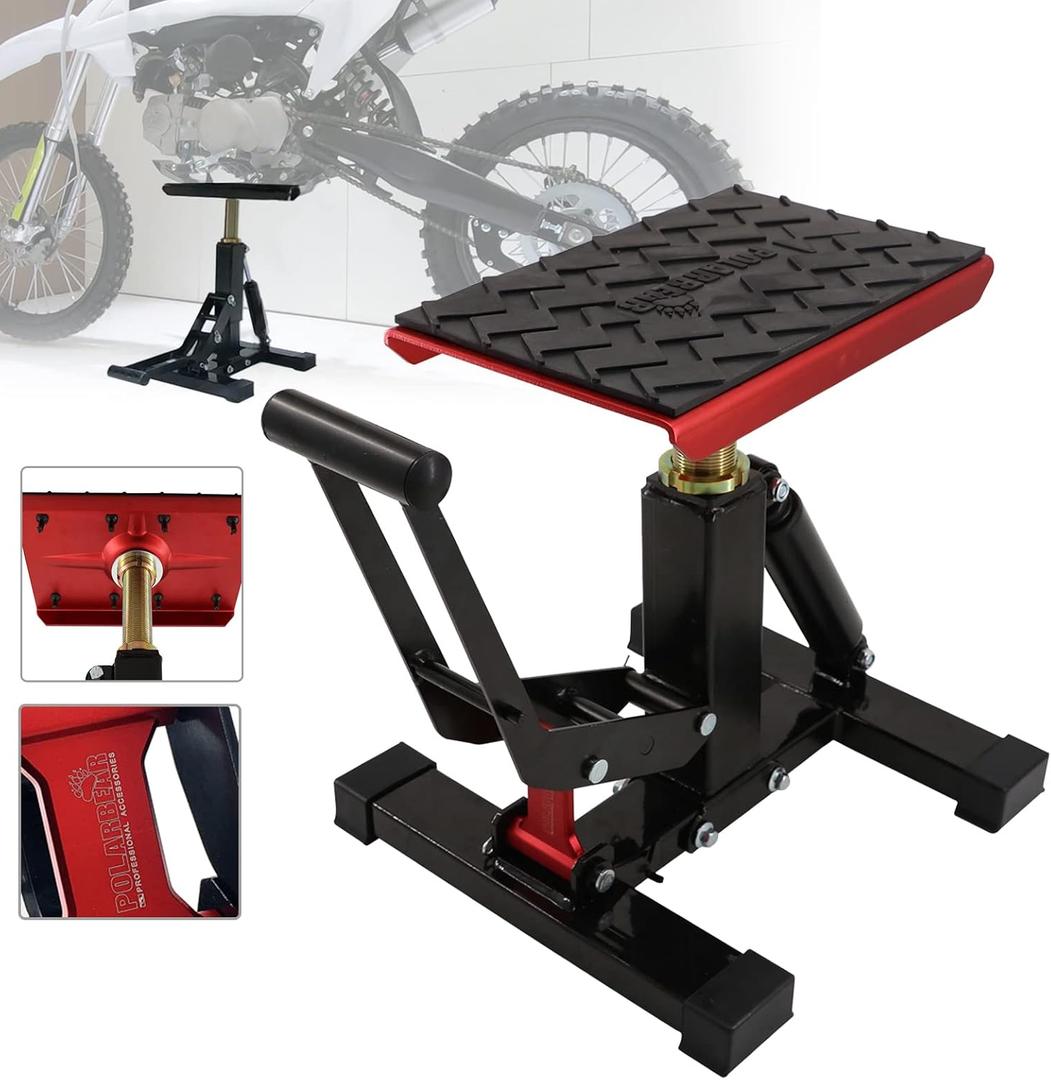 POLARBEAR Dirt Bike Stand Quick Jack Hydraulic Stand Motorcycle Low Profile Jack Portable Aluminum 1200Lbs Capacity for Pit Bike Cleaning and Repair(Red)