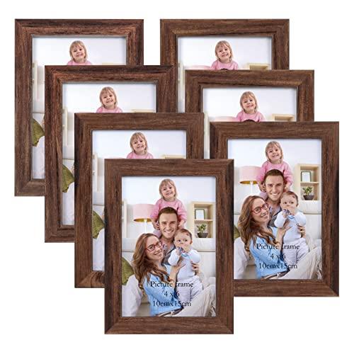 Giftgarden 4x6 Picture Frame Brown Set of 7 Rustic Walnut-Color Photo Frames 4 by 6 for Tabletop or Wall