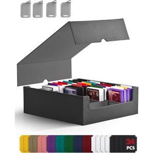 ZLCA Card Storage Box for MTG PTCG, Commander Deck Box Holds 3200+ Cards, Trading Card Storage Case with 4 Stoppers, Card Organizer for TCG Sport Cards(Black)