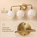Brushed Gold 3-Light Vanlity Light Over Mirror, Wall Sconces, Gold Brass Bathroom Light Fixture with White Glass Flower Shade,E26 Socket (Bulbs Not Included)