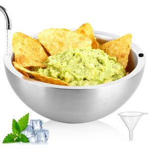 70oz Dip Chiller Bowl, Stainless Steel Double Walled Insulated Ice Serving Bowl for Parties, Large Capacity Chilled Dip Dish for Guacamole, Salsa, Sauces, Salad & Food Hot or Cold