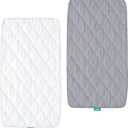 Bassinet Mattress Pad Cover Waterproof, Quilted Mattress Protector Sheets Fits All Mainstream Bassinet - Rectangle, Oval, Hourglass, 2 Pack, 17'' x 33'', Ultra Soft Breathable, White and Grey