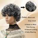 150% Density Short Black And Gray Wigs For Women Grey Curly Wig Salt And Pepper Curly Bob Curly Glueless Wig Short Hair Afro Wigs Glueless Wigs Human Hair Pre Plucked Pre Cut No Knots And No Hair Loss