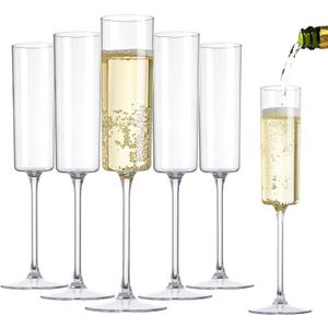 Nervure 24 Pack Plastic Champagne Flutes - 6 Oz Clear Disposable Champagne Flutes - Square Plastic Toasting Glasses for Party Birthday Anniversary Wedding