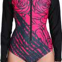 Halcurt Women's One Piece Rash Guard with Built in Bra UPF50+ Zip Long Sleeve Surfing Athletic Swimsuit (Black, XL)