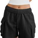 Fisoew Sweat Shorts for Women Casual Summer Drawstring Cargo Short Athletic Running Workout Baggy Shorts (Large, Black)
