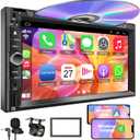 Double Din Car Stereo with CD/DVD Player, 7-Inch Touch Screen, Bluetooth 5.1, CarPlay/Android Auto, Backup Camera, USB/TF Card Slots, FM Radio, AUX Input