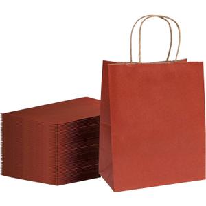 FACEBAG 100-Pack Red Paper Bags with Handles Bulk,8x4.25x10.5 Inch Gift Bags, Red Kraft Paper Bags, Applicable to Retail, Party, Shopping, FestivalReusable & Durable
