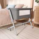 Dream On Me Skylar Bassinet and Bedside Sleeper, Adjustable Heights, Breathable Mesh Sides, Plush Mattress Pad, Wheels with Safety Locks & Tool-Free Assembly, Compact Fold & Travel Bag - Grey