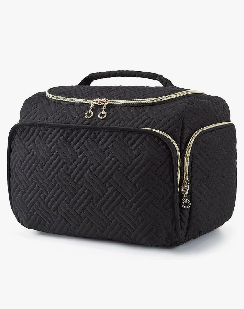 Travel Toiletry Bag, Cosmetic Bag for Women,Large Wide-open and Portable Travel Bag for Toiletries, Makeup Cosmetic Travel Bag with Handle, Black-L