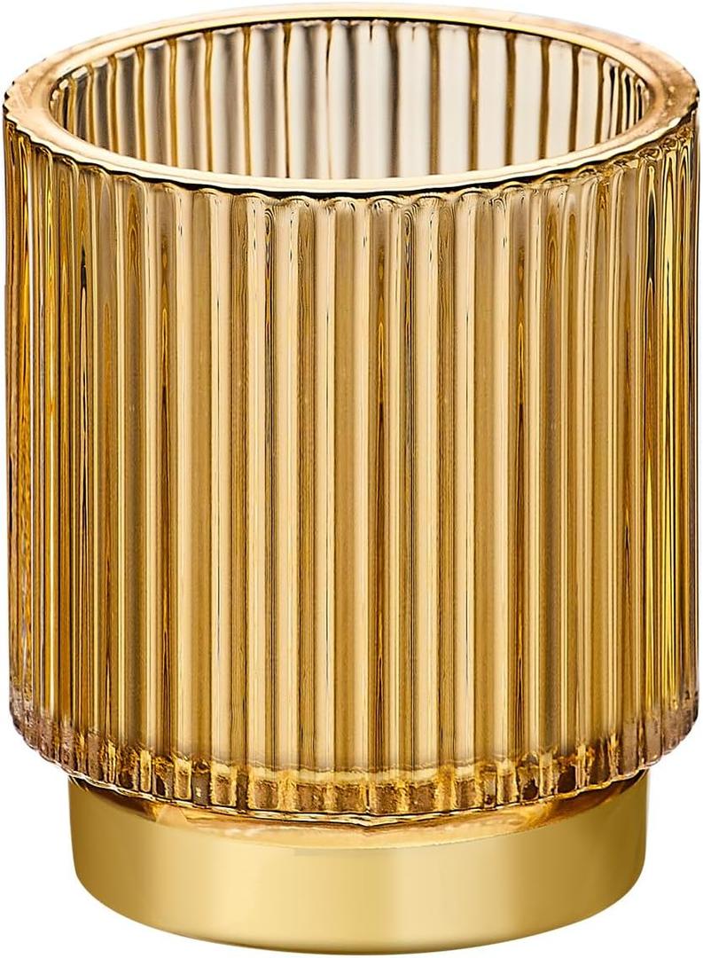 Makeup Brush Organizer, Toothbrush Holder, Desk Pen Pencil Holder, Multifunctional Vintage Glass Brush Cup (S/Gold/A3-12-US)