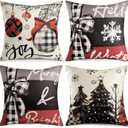CASAJOY Christmas Pillow Covers 18×18 Inch Set of 4, Christmas Trees Winter Holiday Throw Pillow Covers Decorations for Sofa Couch (Red and Black)