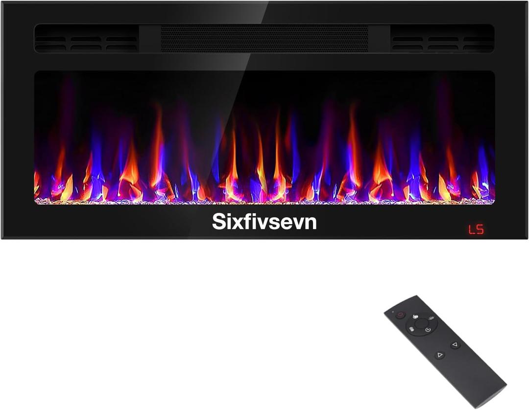 36 Inch Electric Fireplace Recessed and Wall Mounted, Fireplace Heater and Linear Fireplace, Ultra-Thin Electric Fireplace, Low Noise, with Timer, Remote Control, Adjustable 12 Flame Color, 750/1500W