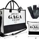 Gift for Best Gaga Ever - Canvas Beach Tote for Women With Inner Pocket & Make Up Bag - Birthday, Mother's Day, Novelty Present for Grandparents (Black)