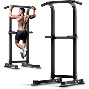ZENOVA Pull Up Bar Dip Bar Squat Rack Workout Dip Station Height Adjustable Free Standing Chin Up Bar (Black)