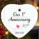 2 x Happy 1st Anniversary Christmas Ornament Gifts for Couple, Wife, Husband, 1 Year Wedding Anniversary 2025 Ornaments for Christmas Tree, Ceramic