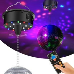 Rotating 5/8/10/15 RPM Disco Ball Motor with Remote for Party Decor, Disco Ball Light with 4 Color Lights and 18 LED Beads, for Hanging 6-15 Inch Mirror Balls(Not Included)