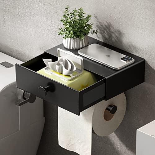 Amazon.com: VOLDRA Toilet Paper Holder with Shelf Black Wipes Dispenser for Bathroom Toilet Paper Holder with Storage Upgrade Drawer Design Toilet Tissue Holder Adhesive Small Bathroom Shelf Wall Mount : Tools & Home Improvement