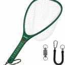   Aventik Fly Floating Fishing Net Carbon Fiber Landing Trout Net Light Weight Clear Rubber Ghost Net Catch & Release, Green, 46 x 33.5 cm (18” x 13”) 7.5” (19 cm) 14” (36 cm)