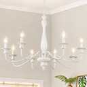 French Country Chandelier, 8-Light Distressed White Wood Farmhouse Chandeliers for Dining Room, Vintage Rustic Chandelier Hanging Light Fixture for Bedroom Living Room Foyer Entryway, 28.3"