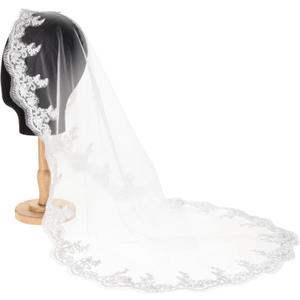 Merroyal First Holy Communion Veil Floral and Lace Veil for Girls,White,37 Inches