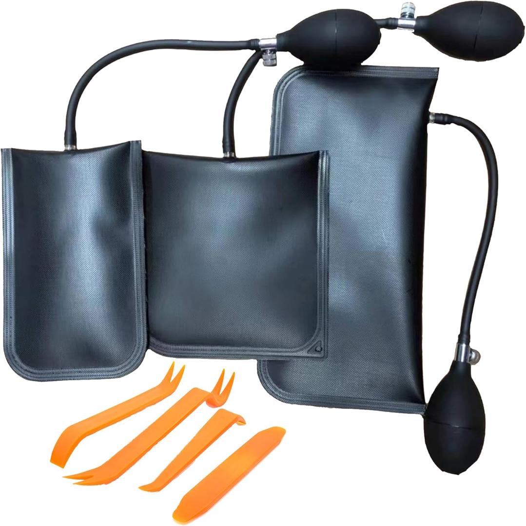 Air Wedge Bag Pump Kit, Pack of 3 air shim(Small, Medium, Large) and 4 Trim Tools Kit- Durable Inflatable Air Shim Tools for Installation