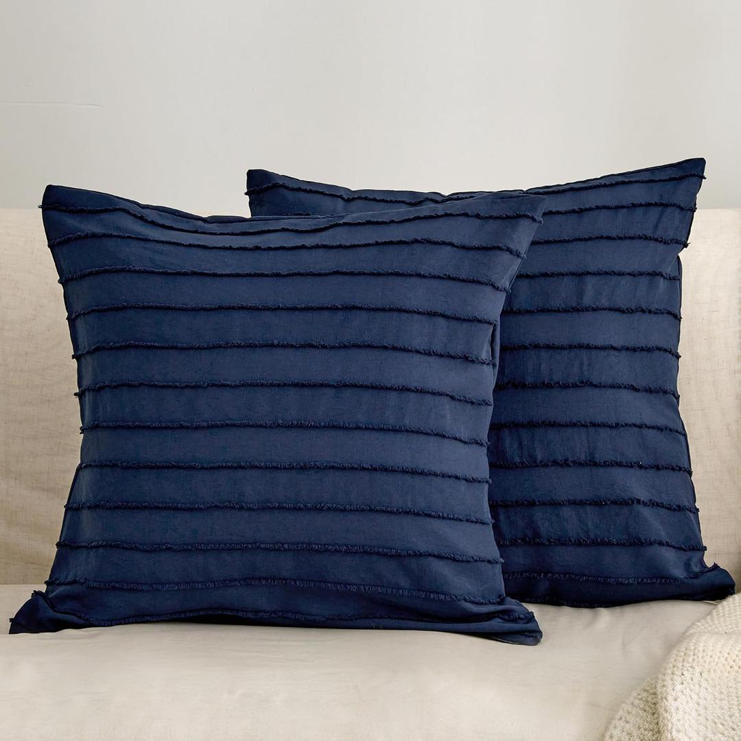 JELLYMONI 2 Pack Navy Blue Pillowcases 18" x18", Soft Microfiber Striped Tufted Pillow Covers(Pillows are not Included)