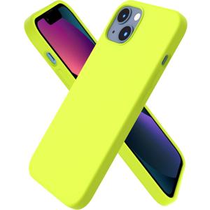 ORNARTO Compatible with iPhone 13 Case 6.1, Slim Liquid Silicone 3 Layers Full Covered Soft Gel Rubber Phone Case Protective Cover 6.1 Inch, Fluorescent Yellow