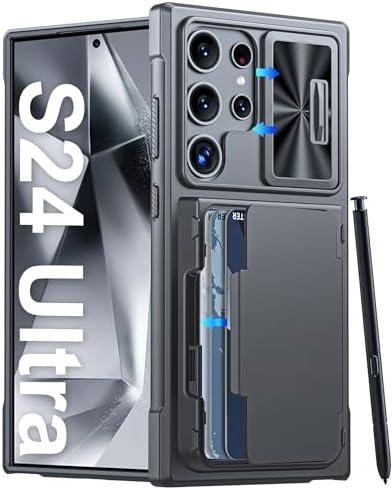 Vizvera for Samsung Galaxy S24 Ultra Case Wallet, RFID Cards Holder & Camera Cover & Kickstand for Women Men, Full Body Rugged Shockproof Silicone Case for S24 Ultra 6.8" 2024 Only-Gun Gray