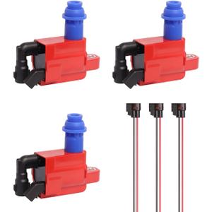 ENA Set of 3 Red Ignition Coil and 3 Connector Compatible with Lexus Toyota GS300 IS300 SC300 Supra 3.0L Replacement for E592 5C1189 E758 52-1581 IC294 88921376 90919-02216