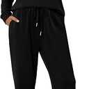 KISSMODA Womens 2 Piece Sets 2025 Casual Sweatsuit Outfits Tracksuits Long Sleeve Crewneck Tops and Pants Lounge Set Black Medium