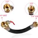 Garden Hose Extension Adapter Short Fitting with Valve,3/4" GHT Solid Brass Fittings, Flexible, No Kinks, Unrestricted water flow, Hose Length 0.82FT, Overall Length 1.1FT
