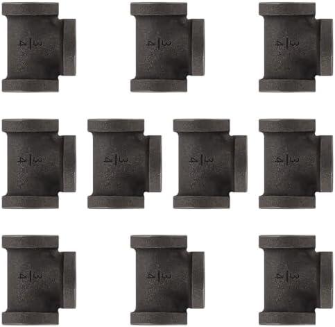 Niubid 10 Pack 1/2 inches Malleable Cast Iron Pipe Tees, Industrial Pipe Flanges for Threaded Black Pipes and Fittings, DIY Steampunk Industrial Vintage Style.